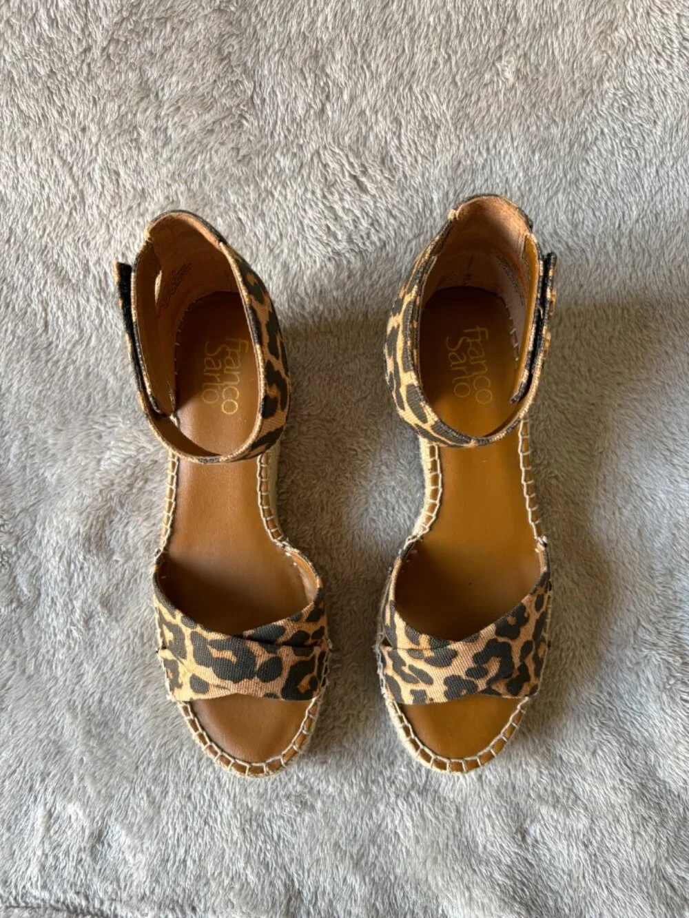 Franco Sarto Carlotta Leopard Animal Print Wedge Espadrilles Womens Size 8.5